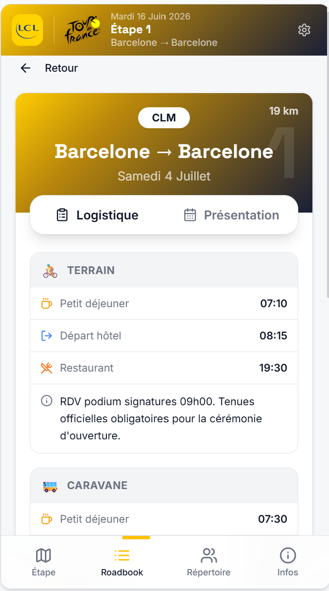 Fiche étape · Logistique terrain
